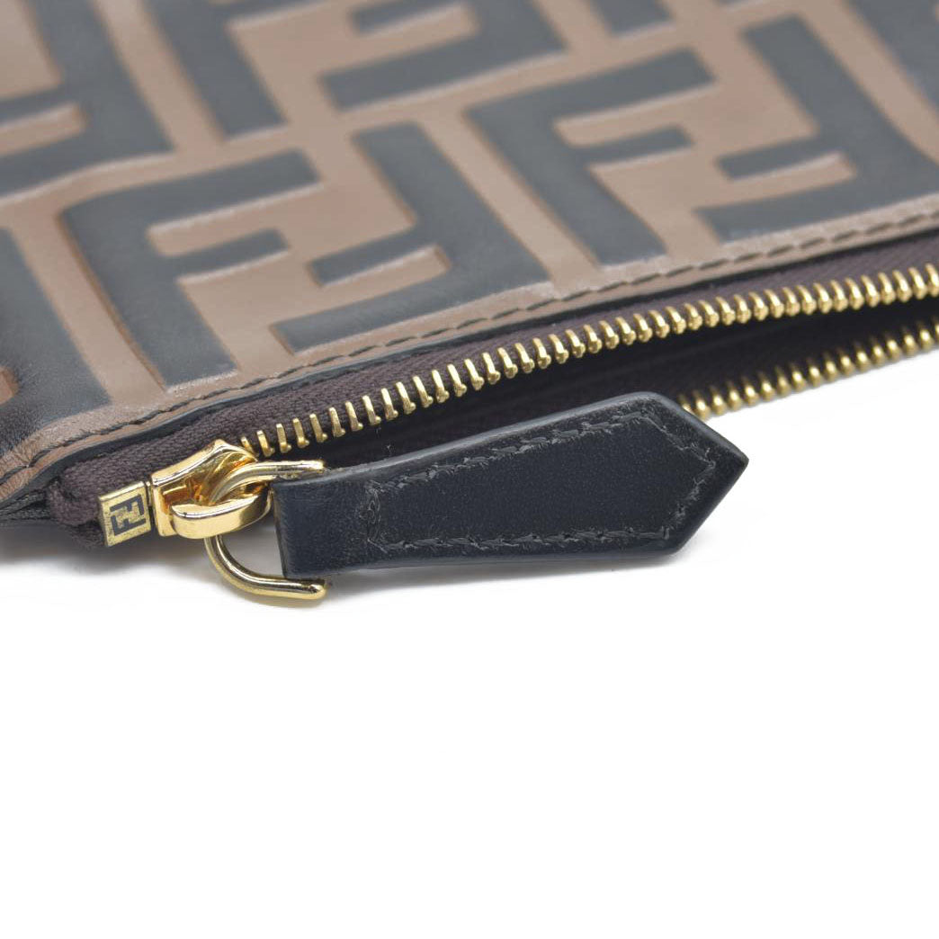 AUCTION $1550 Fendi Vitello Soft F is Fendi Bi-Color FF 1974 Embossed Envelope Wallet On Chain with Pouches Maya Black Insert Zipper