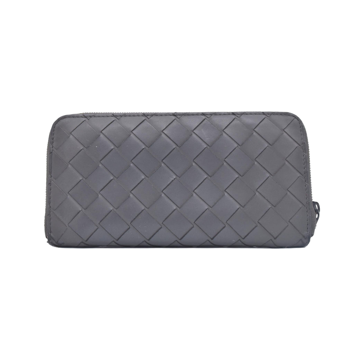 $1050 BOTTEGA VENETA Intrecciato Nappa Zip Around Wallet Grey Red CONSIGNMENT 10021175