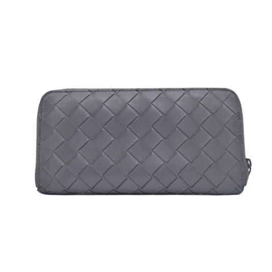 $1050 BOTTEGA VENETA Intrecciato Nappa Zip Around Wallet Grey Red CONSIGNMENT 10021175