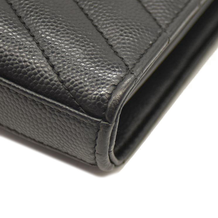 Saint Laurent  Grain De Poudre Matelasse Chevron Monogram Monochrome Chain Wallet Black