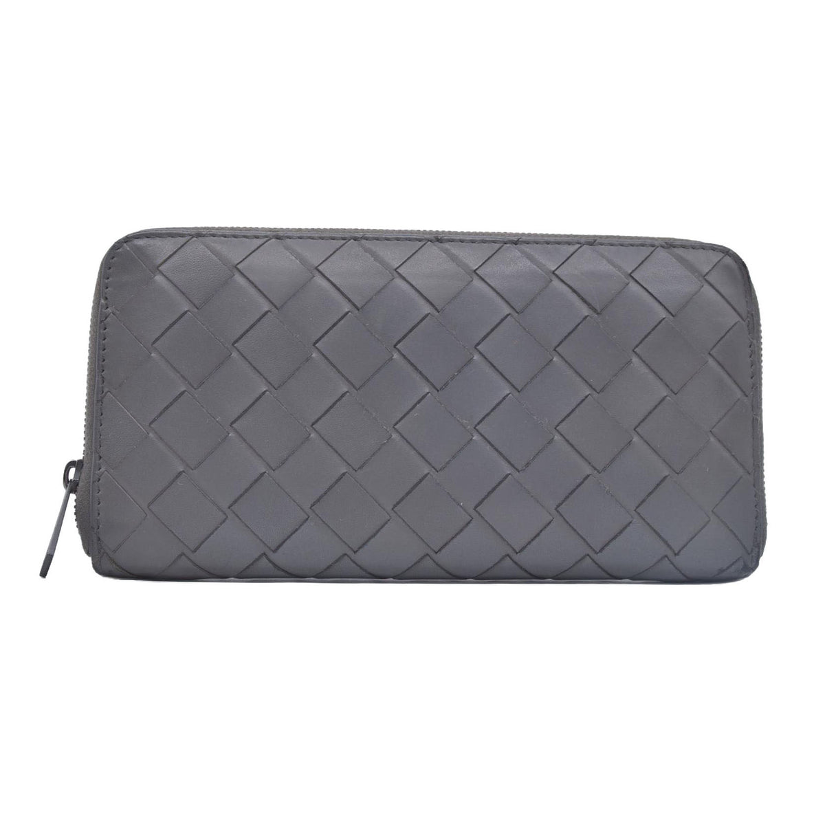 $1050 BOTTEGA VENETA Intrecciato Nappa Zip Around Wallet Grey Red CONSIGNMENT 10021175