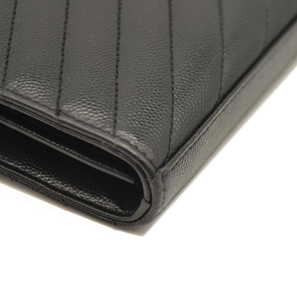 Saint Laurent  Grain De Poudre Matelasse Chevron Monogram Monochrome Chain Wallet Black
