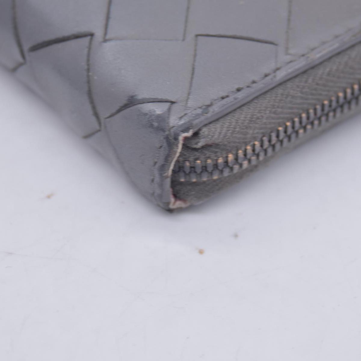 $1050 BOTTEGA VENETA Intrecciato Nappa Zip Around Wallet Grey Red CONSIGNMENT 10021175