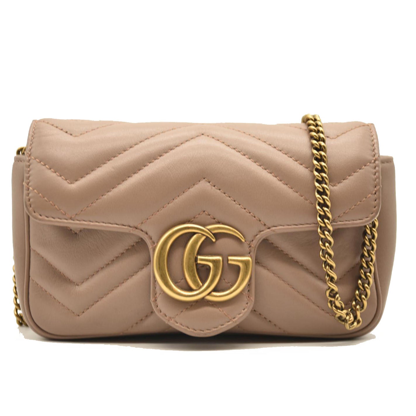 GUCCI Calfskin Matelasse Super Mini GG Marmont Shoulder Bag Porcelain Rose