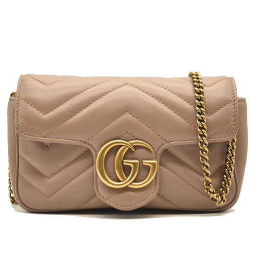 GUCCI Calfskin Matelasse Super Mini GG Marmont Shoulder Bag Porcelain Rose