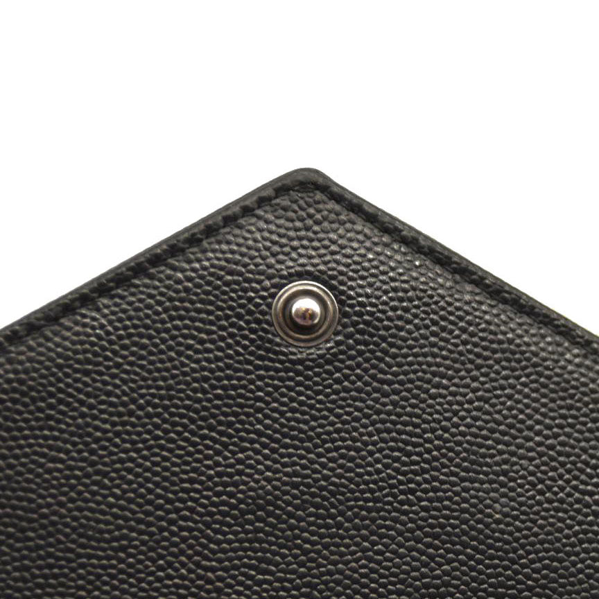 Saint Laurent  Grain De Poudre Matelasse Chevron Monogram Monochrome Chain Wallet Black