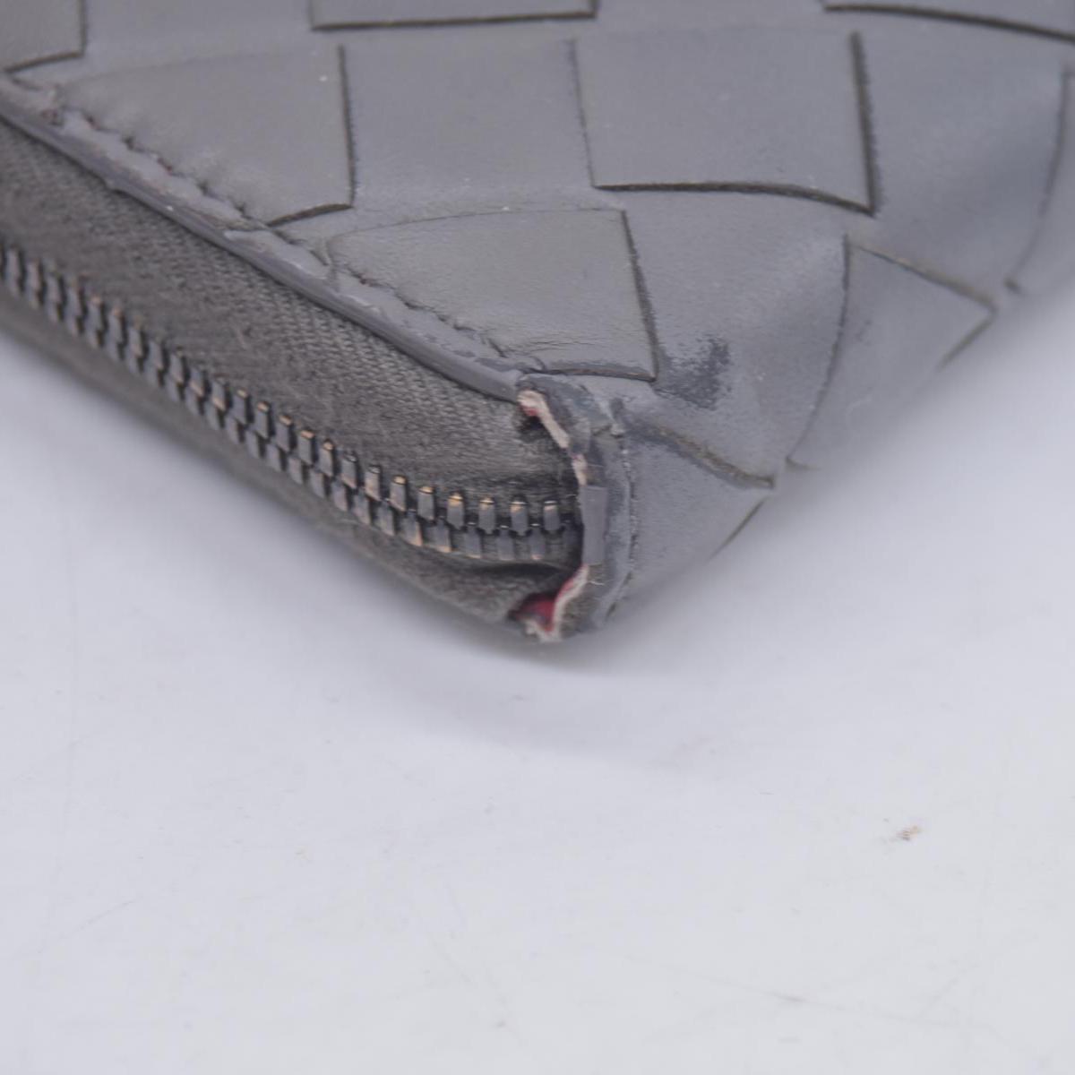 $1050 BOTTEGA VENETA Intrecciato Nappa Zip Around Wallet Grey Red CONSIGNMENT 10021175