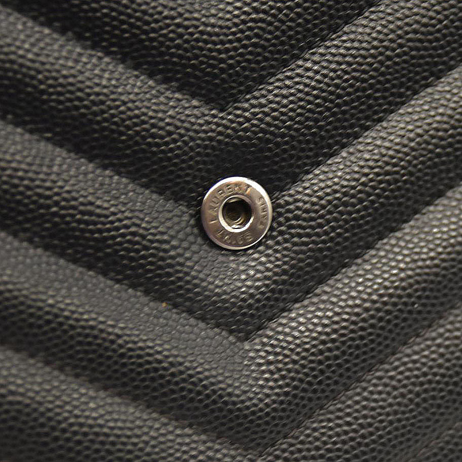 Saint Laurent  Grain De Poudre Matelasse Chevron Monogram Monochrome Chain Wallet Black