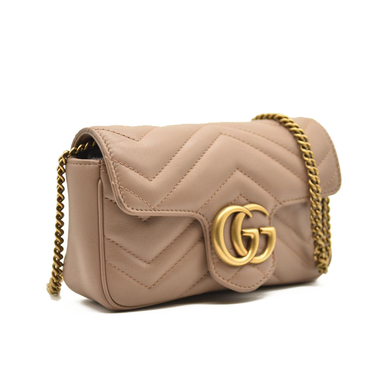 GUCCI Calfskin Matelasse Super Mini GG Marmont Shoulder Bag Porcelain Rose