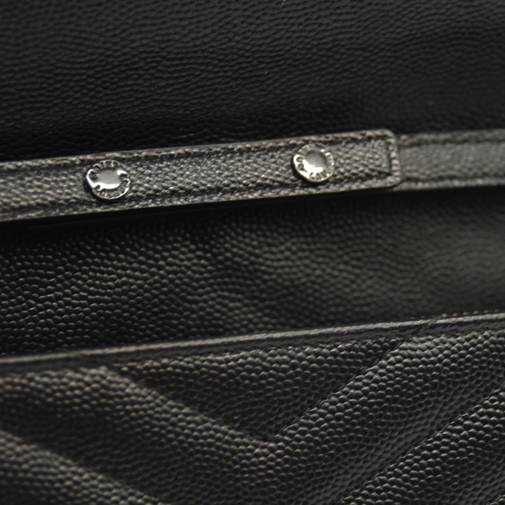Saint Laurent  Grain De Poudre Matelasse Chevron Monogram Monochrome Chain Wallet Black