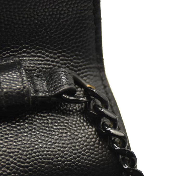 Saint Laurent  Grain De Poudre Matelasse Chevron Monogram Monochrome Chain Wallet Black