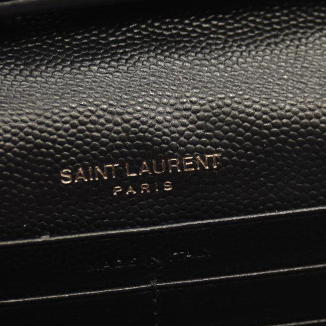 Saint Laurent  Grain De Poudre Matelasse Chevron Monogram Monochrome Chain Wallet Black