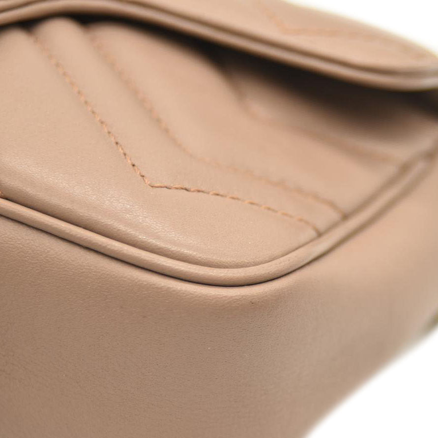 GUCCI Calfskin Matelasse Super Mini GG Marmont Shoulder Bag Porcelain Rose