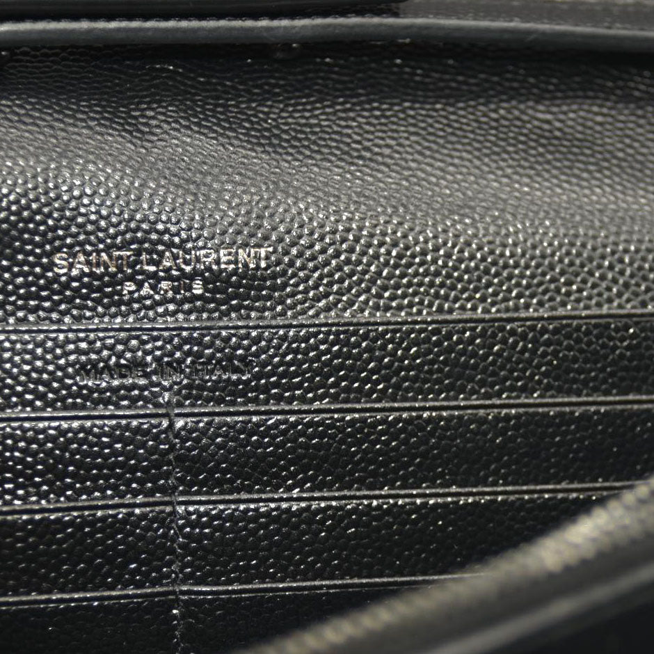 Saint Laurent  Grain De Poudre Matelasse Chevron Monogram Monochrome Chain Wallet Black