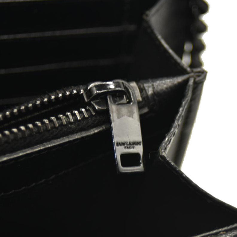 Saint Laurent  Grain De Poudre Matelasse Chevron Monogram Monochrome Chain Wallet Black