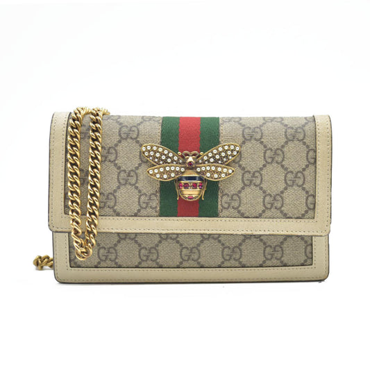 Gucci  GG Supreme Monogram Web Queen Margaret Chain Wallet White