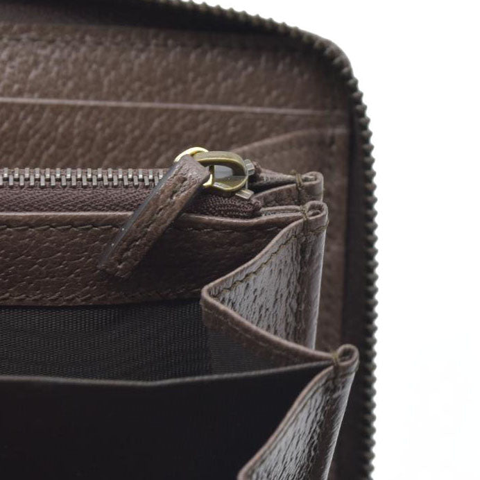 $850 CONSIGNMENT Gucci  Monogram Jumbo GG Textured Dollar Calfskin Diana Zip Around Continental Wallet Camel Ebony New Acero