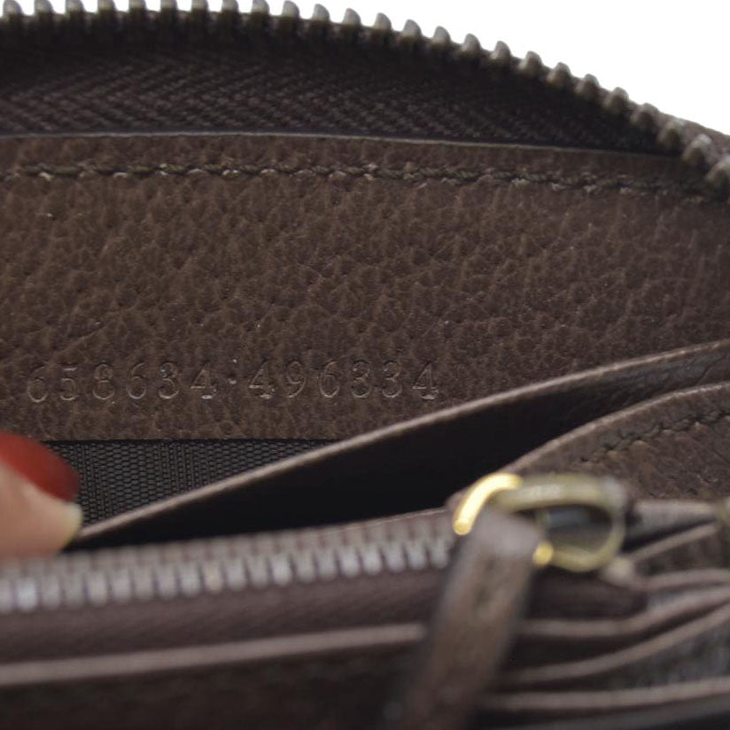 $850 CONSIGNMENT Gucci  Monogram Jumbo GG Textured Dollar Calfskin Diana Zip Around Continental Wallet Camel Ebony New Acero