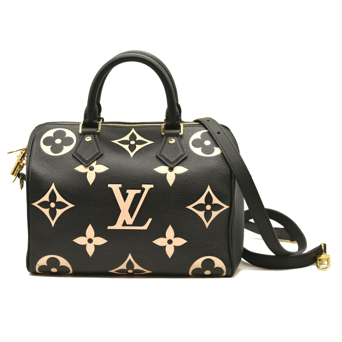 LOUIS VUITTON Empreinte Monogram Giant Speedy Bandouliere 25 Black Beige RFID