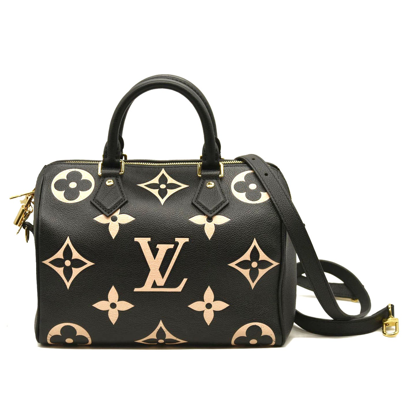 LOUIS VUITTON Empreinte Monogram Giant Speedy Bandouliere 25 Black Beige RFID