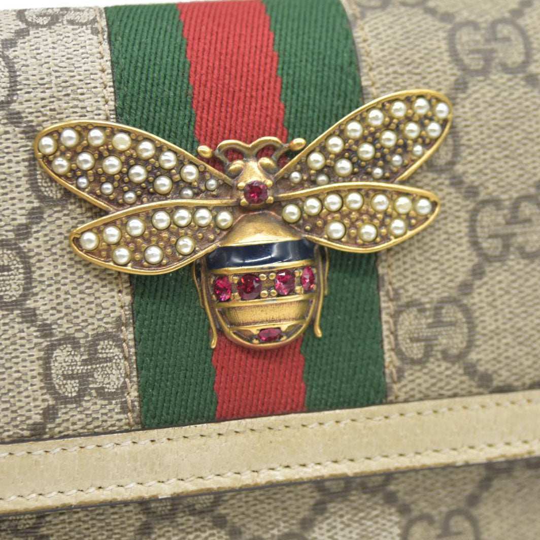 Gucci  GG Supreme Monogram Web Queen Margaret Chain Wallet White