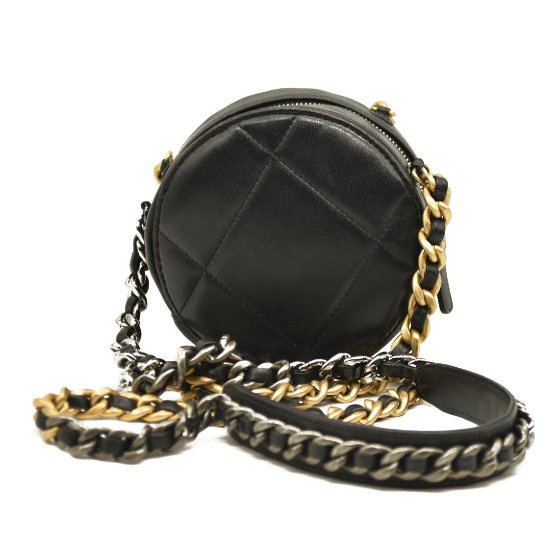 Chanel  Lambskin Quilted Chanel 19 Round Clutch With Chain Black 31*