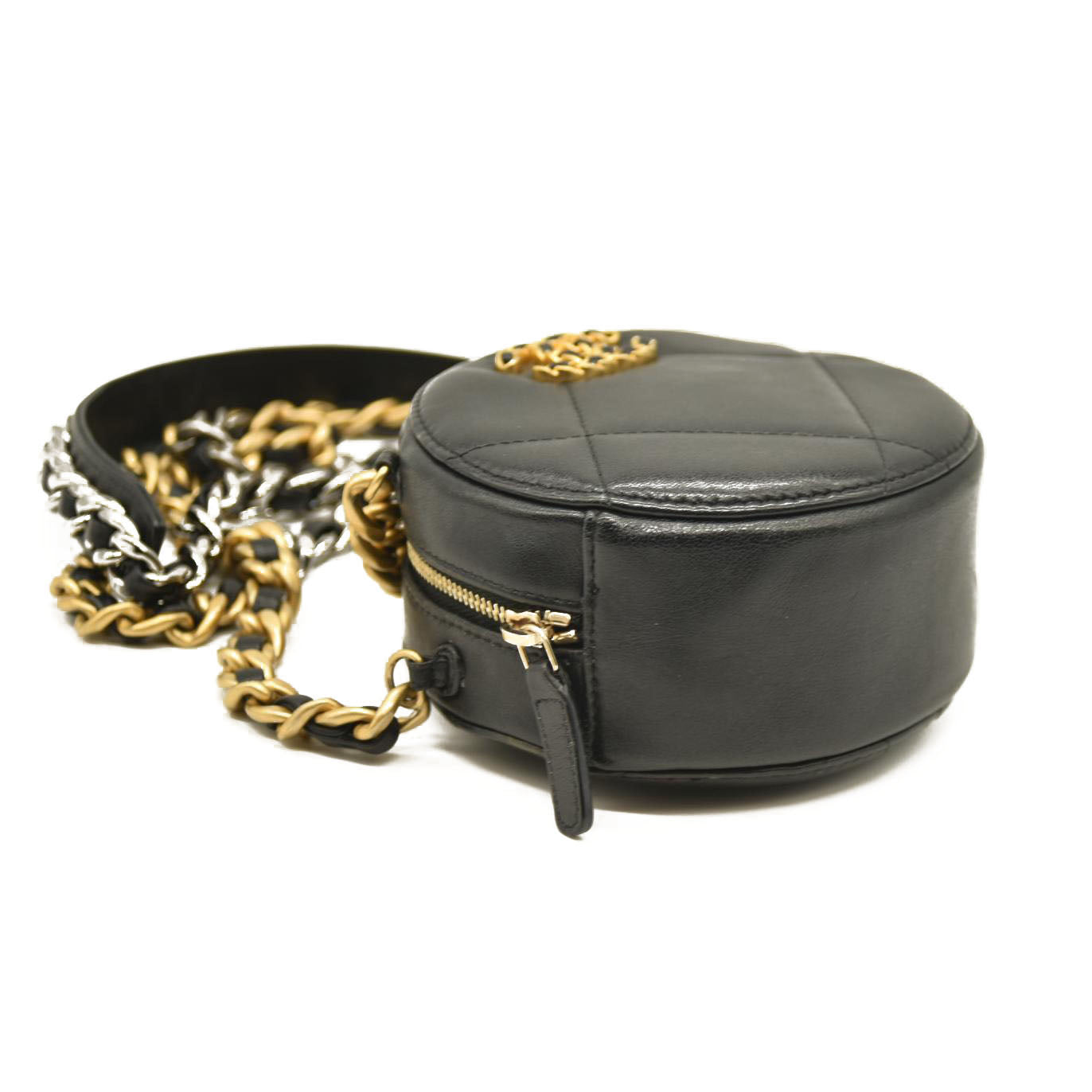 Chanel  Lambskin Quilted Chanel 19 Round Clutch With Chain Black 31*