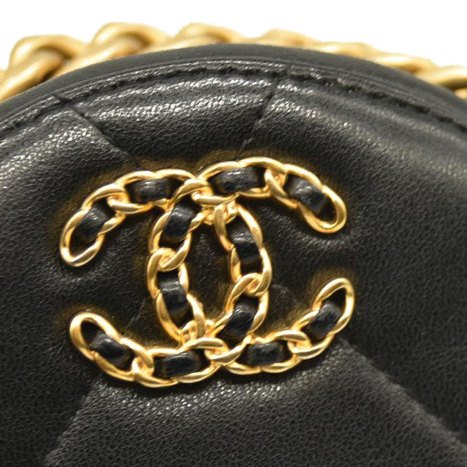 Chanel  Lambskin Quilted Chanel 19 Round Clutch With Chain Black 31*