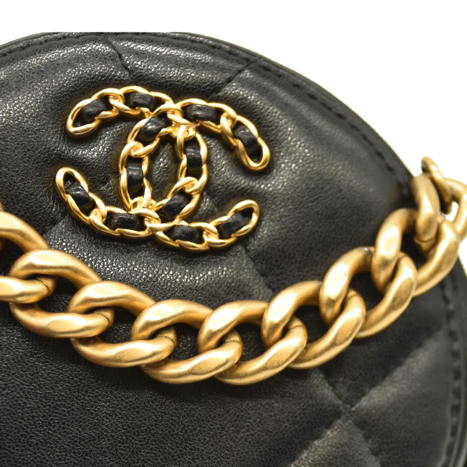 Chanel  Lambskin Quilted Chanel 19 Round Clutch With Chain Black 31*