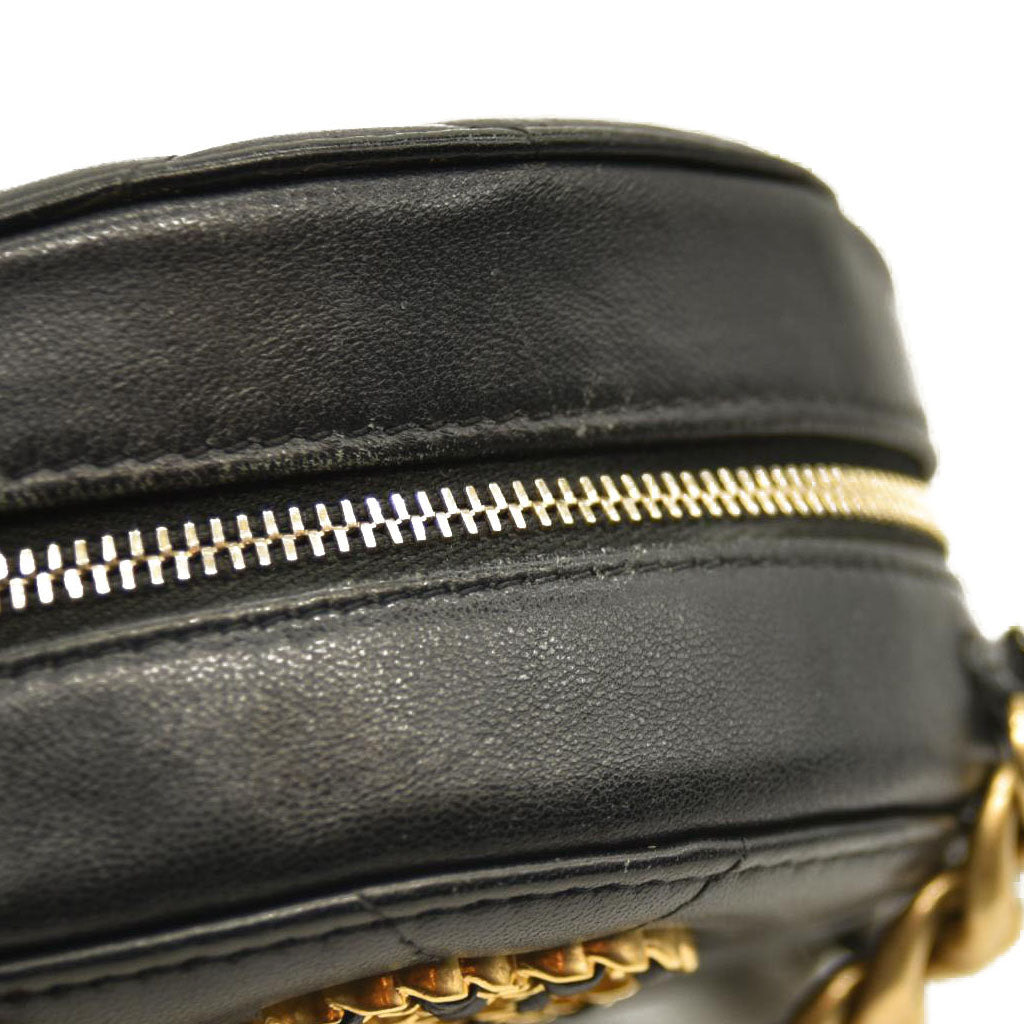 Chanel  Lambskin Quilted Chanel 19 Round Clutch With Chain Black 31*