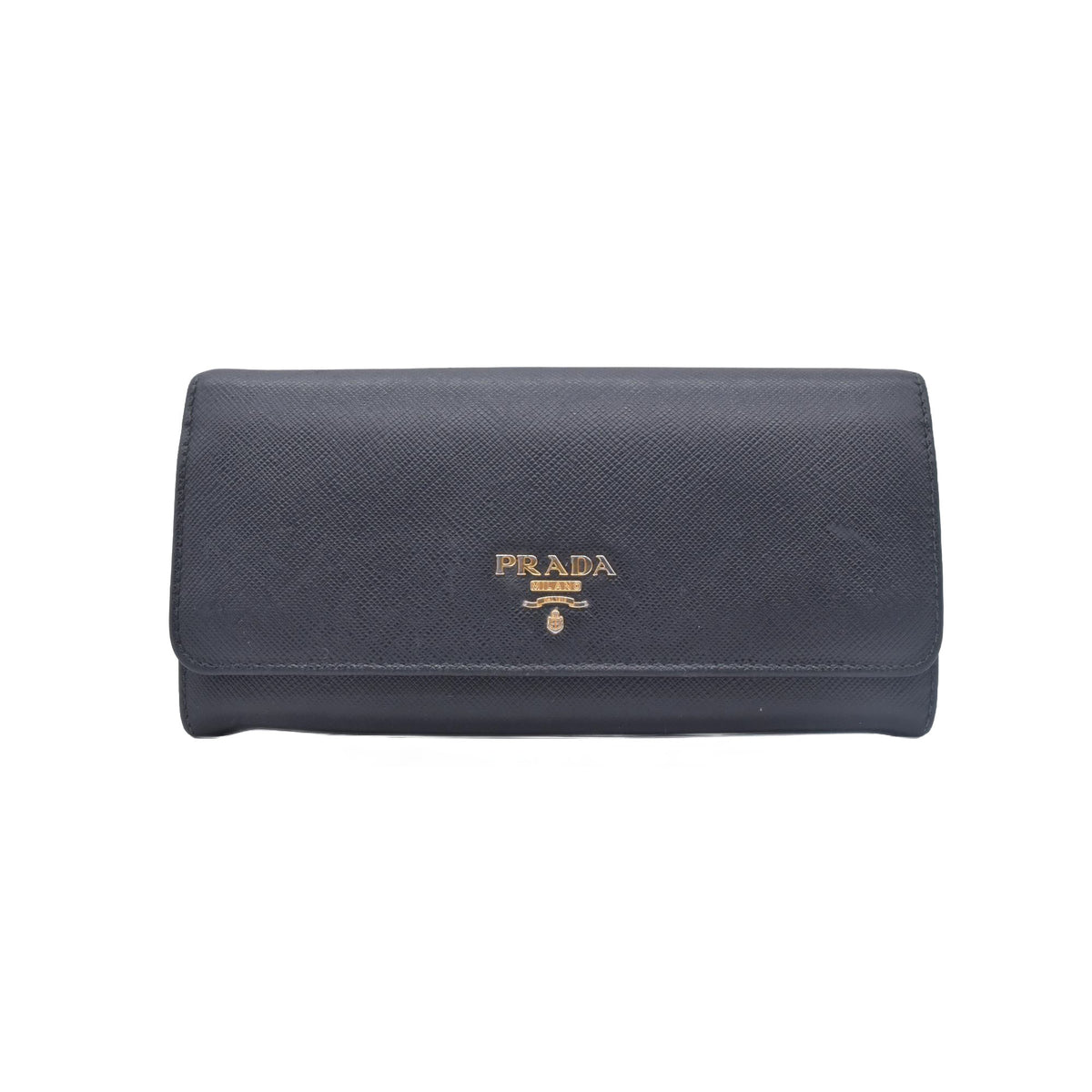 $780 PRADA Saffiano Metal Continental Flap Wallet Nero CONSIGNMENT 10021171
