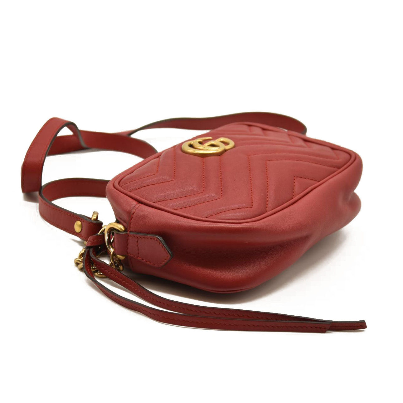 Gucci  Calfskin Matelasse Small GG Marmont Chain Shoulder Bag Hibiscus Red