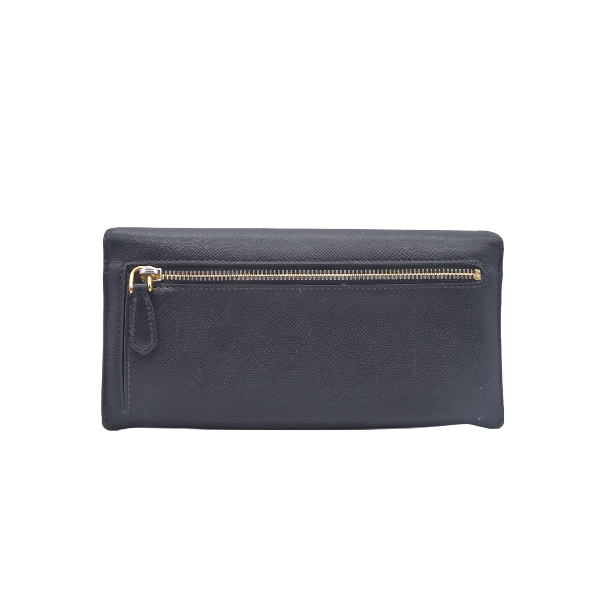 $780 PRADA Saffiano Metal Continental Flap Wallet Nero CONSIGNMENT 10021171
