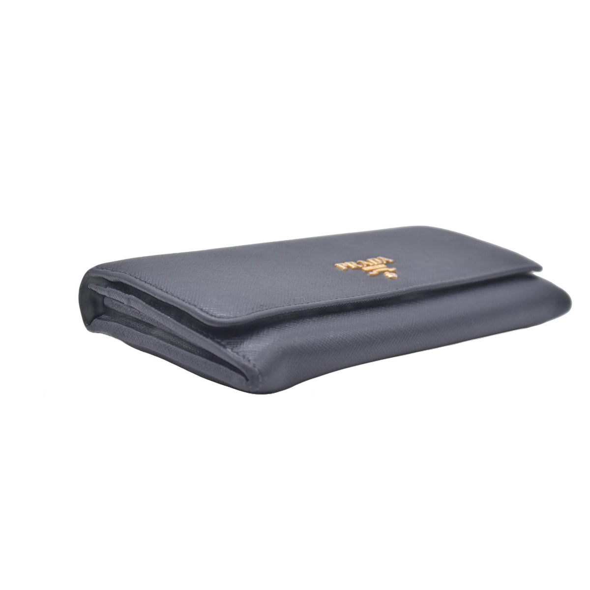 $780 PRADA Saffiano Metal Continental Flap Wallet Nero CONSIGNMENT 10021171