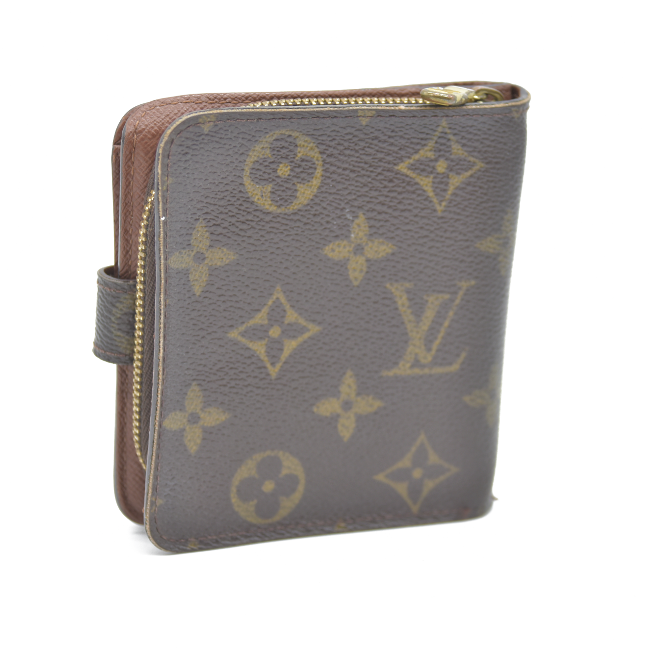 Louis Vuitton Monogram Compact Zip Bifold Wallet Brown MI1023