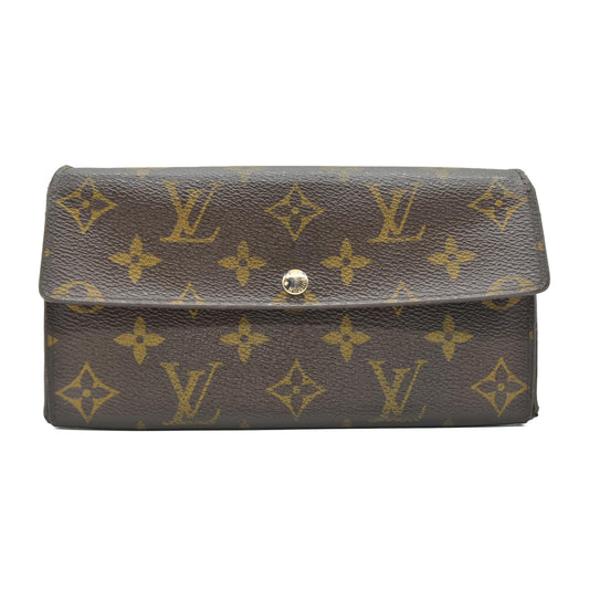 $725 2007 Louis Vuitton Monogram Portefeiulle Sarah Long Bifold Wallet Brown SD2027