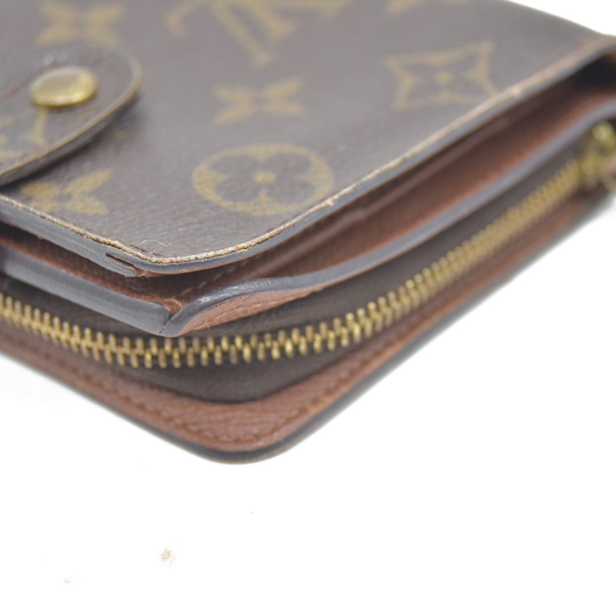 Louis Vuitton Monogram Compact Zip Bifold Wallet Brown MI1023