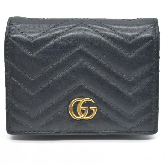 $580 CONSIGNMENT Gucci GG Marmont Quilted Bifold Compact Wallet Black