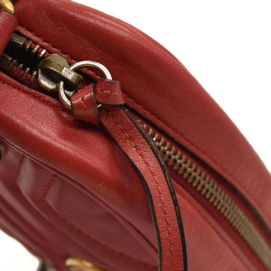 Gucci  Calfskin Matelasse Small GG Marmont Chain Shoulder Bag Hibiscus Red