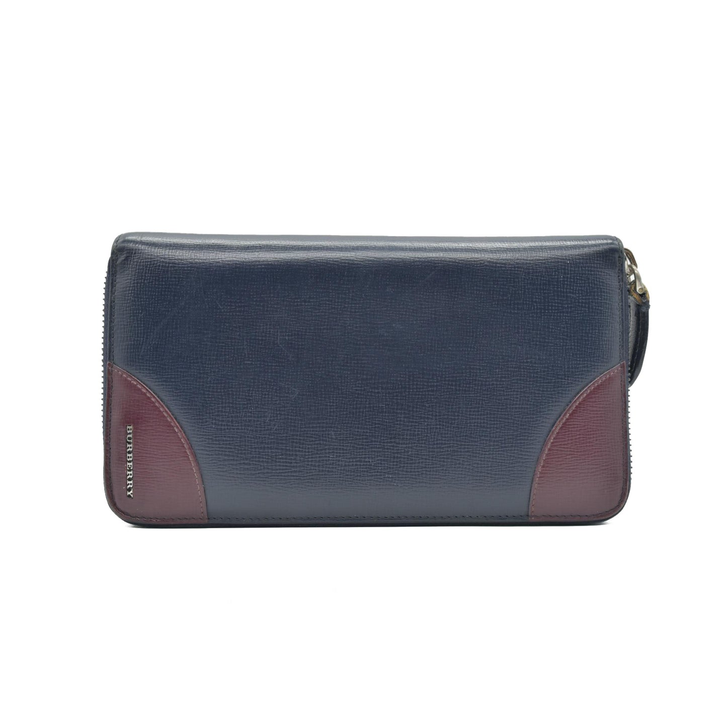 BURBERRY Logo Leather Organizer Zip Around Long Wallet Navy blue