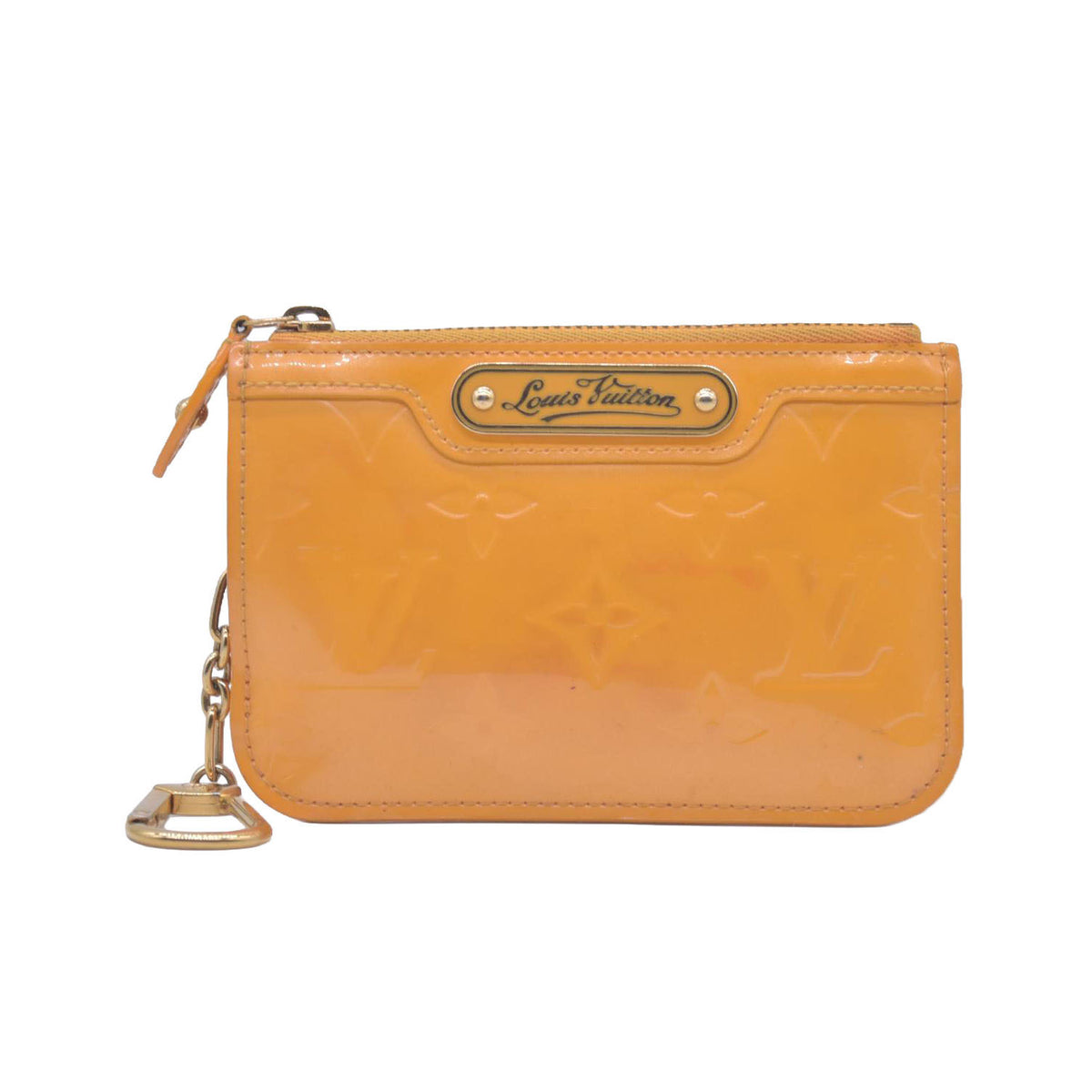 $550 2012 LOUIS VUITTON Monogram Vernis Key Pouch Jaune Passion CA1102 CONSIGNMENT 10021176