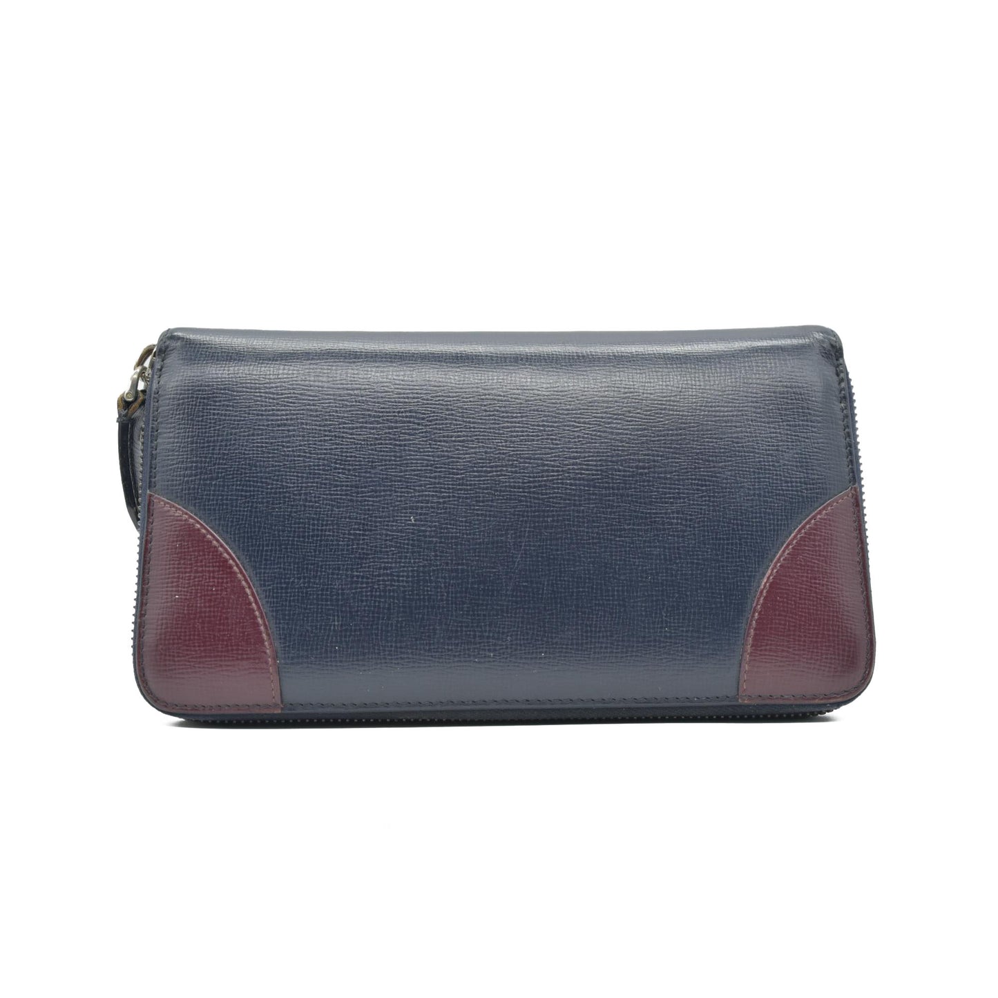 BURBERRY Logo Leather Organizer Zip Around Long Wallet Navy blue