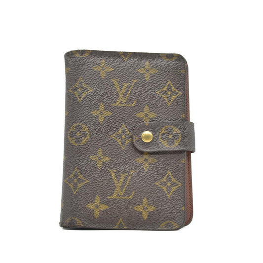$750 Louis Vuitton Monogram Porte Papier Zippe Bifold Wallet Brown SP1012