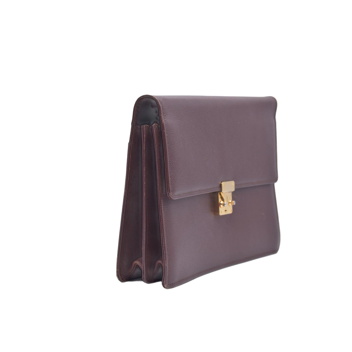 $850 SAINT LAURENT Textured Leather Push Lock Clutch Document Case Burgundy CONSIGNMENT 10021193