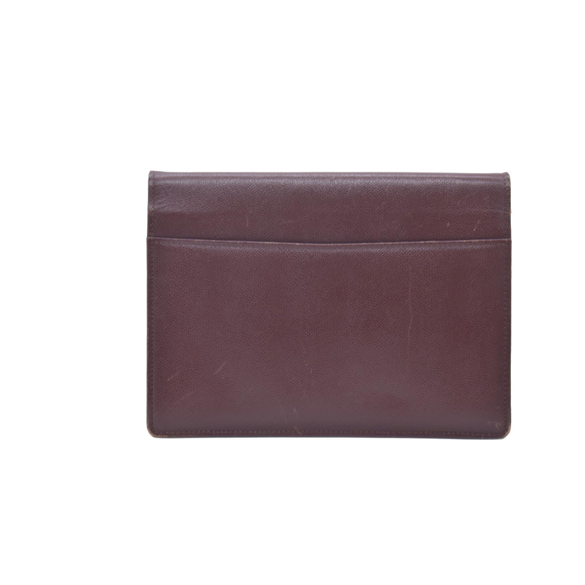 $850 SAINT LAURENT Textured Leather Push Lock Clutch Document Case Burgundy CONSIGNMENT 10021193