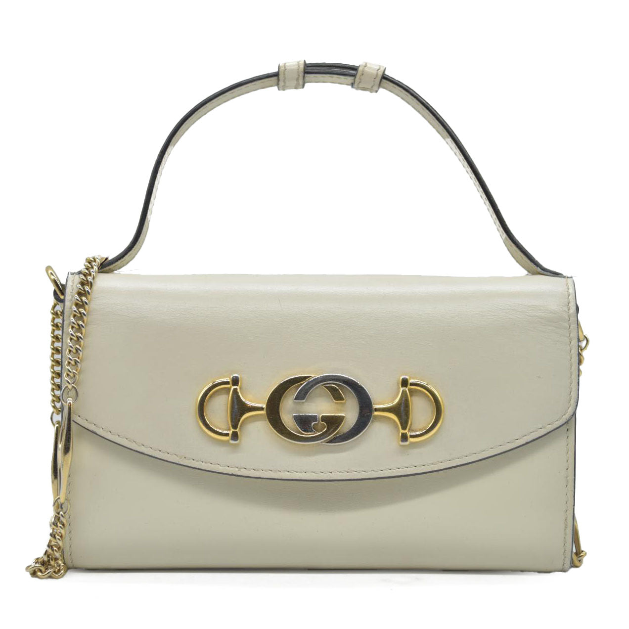 $1980 Gucci Cream Zumi Top Handle Chain Flap Interlocking G Horsebit