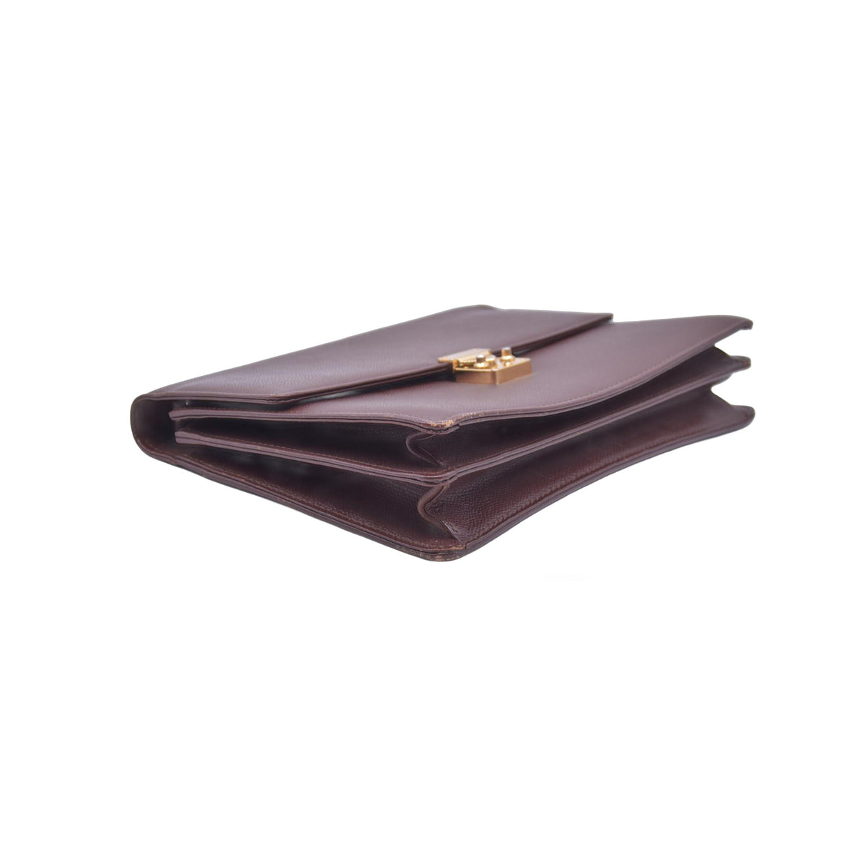 $850 SAINT LAURENT Textured Leather Push Lock Clutch Document Case Burgundy CONSIGNMENT 10021193