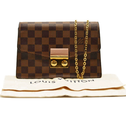 LOUIS VUITTON  Damier Ebene Croisette Chain Wallet Rose Ballerine MI2260