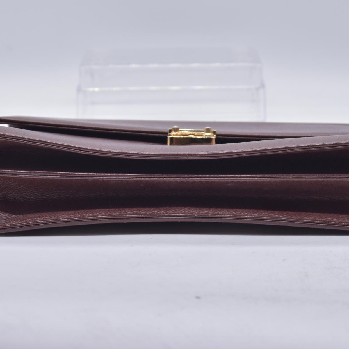 $850 SAINT LAURENT Textured Leather Push Lock Clutch Document Case Burgundy CONSIGNMENT 10021193
