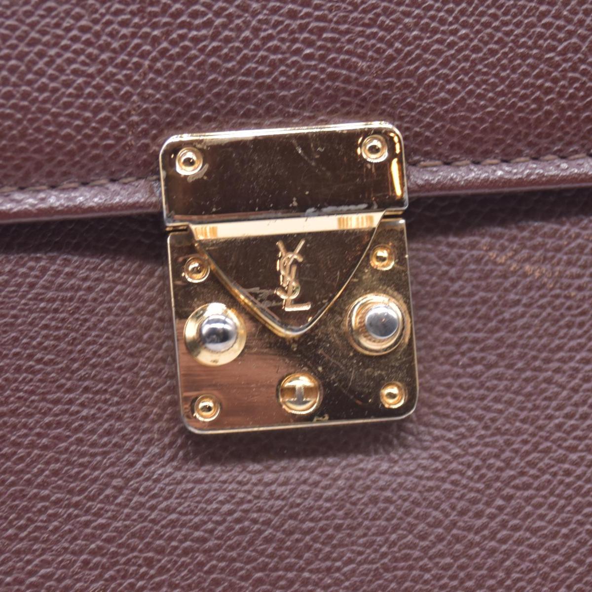 $850 SAINT LAURENT Textured Leather Push Lock Clutch Document Case Burgundy CONSIGNMENT 10021193